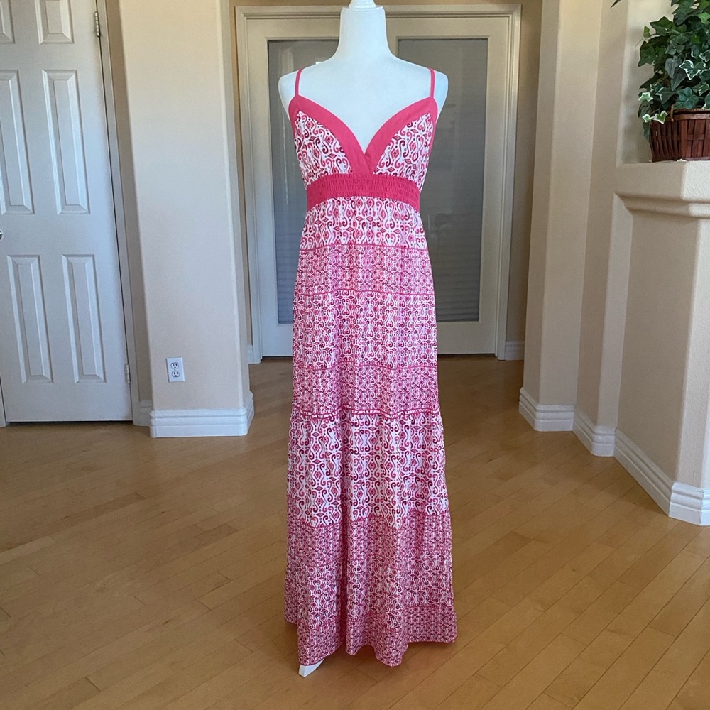 Guess Boho Pink and White Spaghetti Straps Maxi Dress